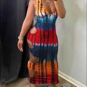 Cutout Tie Dye Print Sleeveless Maxi Dress